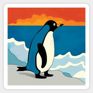 Single Penguin in snow watching the sunset Sticker